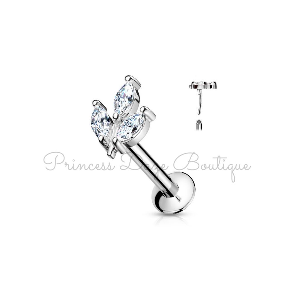 3 Marquise CZ Prong Labret, Monroe,‎ Cartilage, Tragus Earring